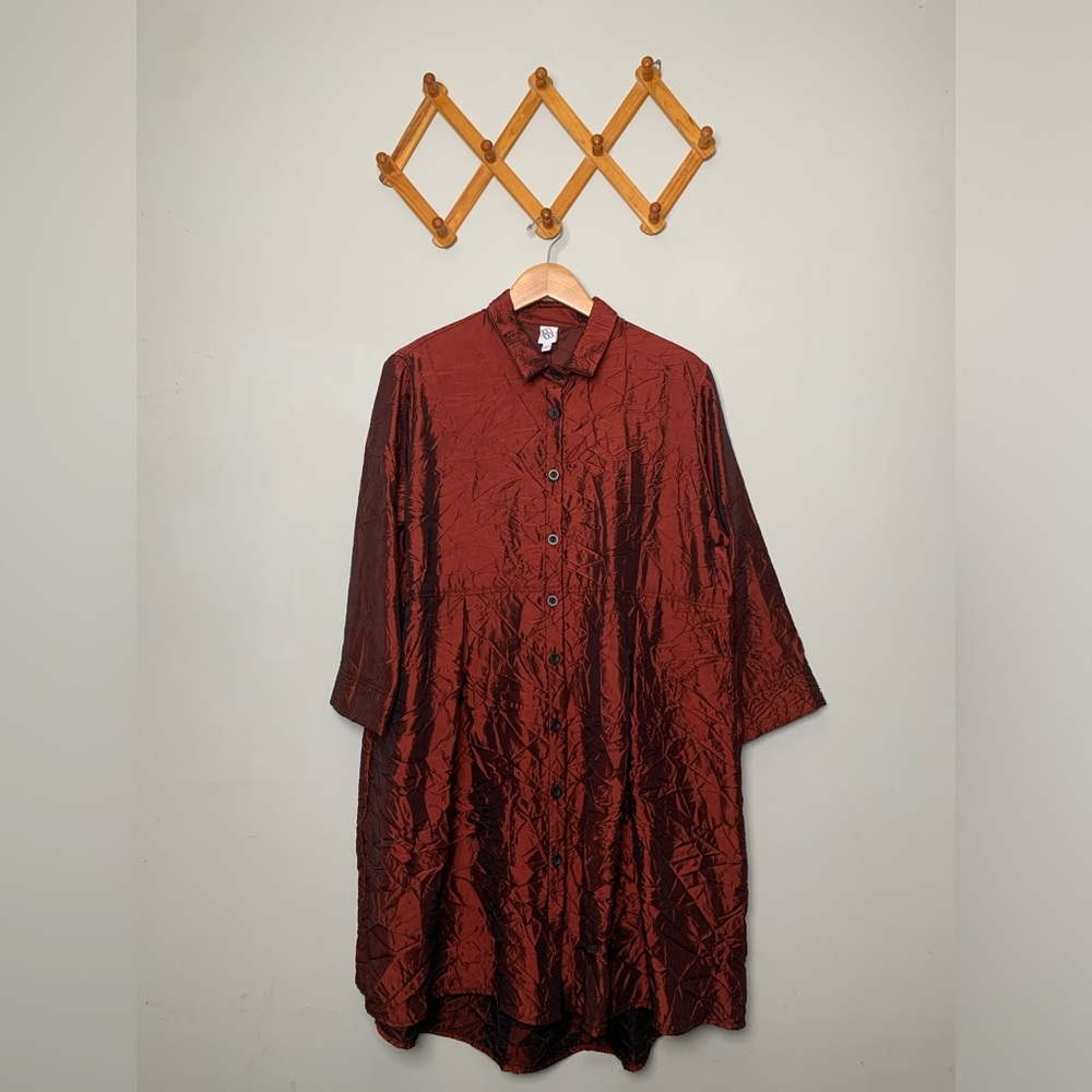 Women’s M Square Red 3/4  Sleeve Crinkle Dress/Tunic Made in USA SZ 2 (L/XL)